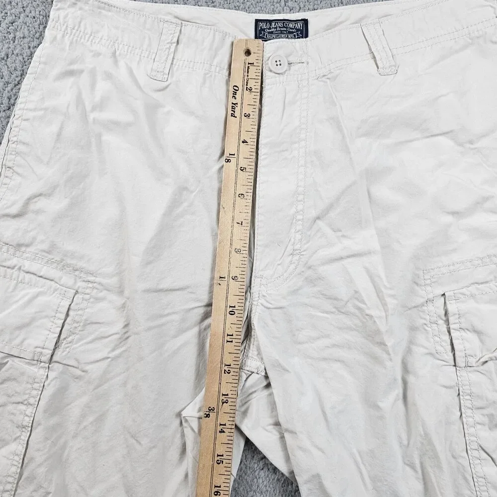 Vintage Polo Jeans Co Short Mens 34 Cream Cargo Military 90s Skater Baggy Casual